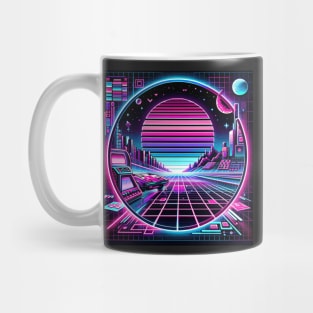 Neon Nostalgia: Retro-Futuristic Pixel Adventure Mug